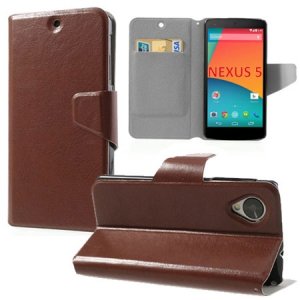 CUSTODIA per LG NEXUS 5 (D820) FLIP ORIZZONTALE SIMILPELLE CON STAND E TASCHE PORTA CARTE COLORE MARRONE