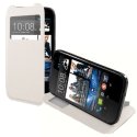 CUSTODIA FLIP ORIZZONTALE PELLE per HTC DESIRE 310 CON FINESTRA ID ED INTERNO IN TPU SILICONE COLORE BIANCO