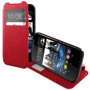 CUSTODIA FLIP ORIZZONTALE PELLE per HTC DESIRE 310 CON FINESTRA ID ED INTERNO IN TPU SILICONE COLORE ROSSO