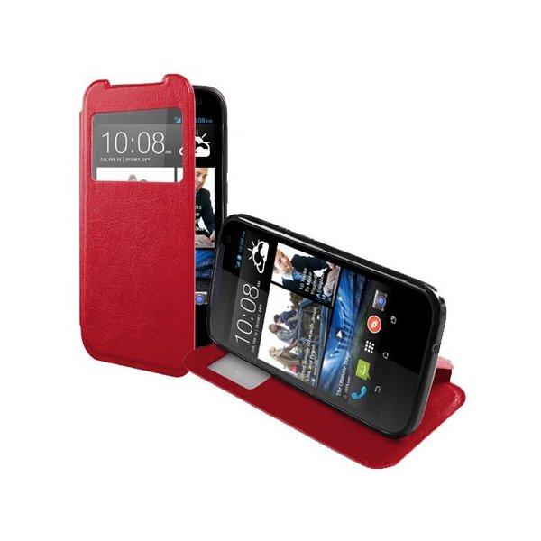 CUSTODIA FLIP ORIZZONTALE PELLE per HTC DESIRE 310 CON FINESTRA ID ED INTERNO IN TPU SILICONE COLORE ROSSO