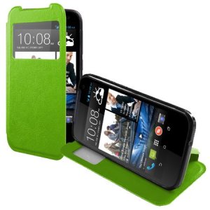 CUSTODIA FLIP ORIZZONTALE PELLE per HTC DESIRE 310 CON FINESTRA ID ED INTERNO IN TPU SILICONE COLORE VERDE