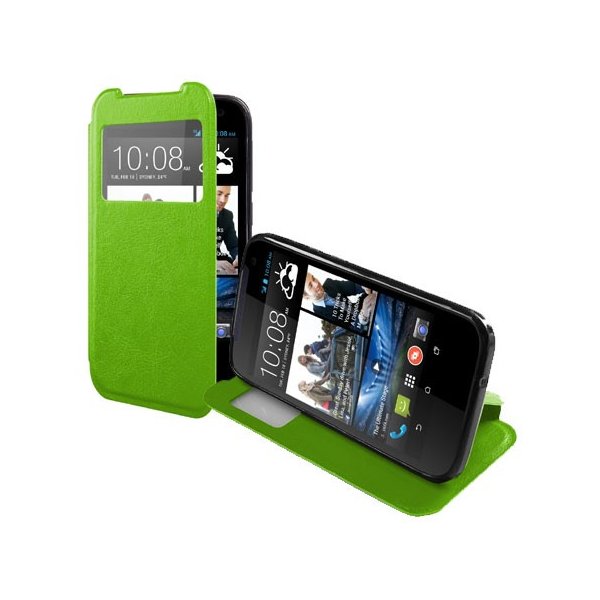 CUSTODIA FLIP ORIZZONTALE PELLE per HTC DESIRE 310 CON FINESTRA ID ED INTERNO IN TPU SILICONE COLORE VERDE