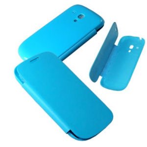 CUSTODIA FLIP COVER ORIZZONTALE per SAMSUNG I8190 GALAXY S3 MINI COLORE AZZURRO