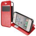 CUSTODIA FLIP ORIZZONTALE PELLE per APPLE IPHONE 4, IPHONE 4s CON STAND, FINESTRA ID ED INTERNO IN TPU SILICONE COLORE ROSSO