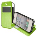 CUSTODIA FLIP ORIZZONTALE PELLE per APPLE IPHONE 4, IPHONE 4s CON STAND, FINESTRA ID ED INTERNO IN TPU SILICONE COLORE VERDE