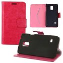 CUSTODIA FLIP ORIZZONTALE PELLE per SAMSUNG G800 GALAXY S5 MINI CON STAND E TASCA PORTA CARTE COLORE FUCSIA