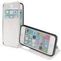 CUSTODIA FLIP ORIZZONTALE PELLE per APPLE IPHONE 5, 5S CON STAND, FINESTRA ID ED INTERNO IN TPU SILICONE COLORE BIANCO