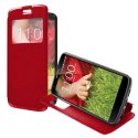 CUSTODIA FLIP ORIZZONTALE PELLE per LG OPTIMUS G2, D802, D802TA, D803 CON FINESTRA ID ED INTERNO IN TPU SILICONE COLORE ROSSO