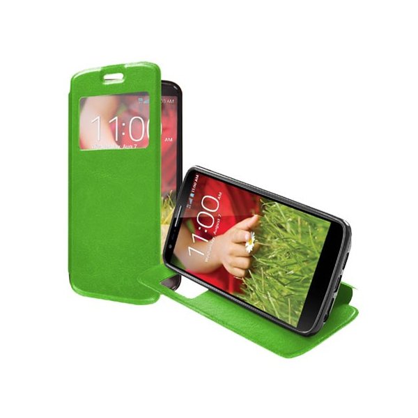 CUSTODIA FLIP ORIZZONTALE PELLE per LG OPTIMUS G2, D802, D802TA, D803 CON FINESTRA ID ED INTERNO IN TPU SILICONE COLORE VERDE