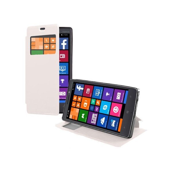 CUSTODIA FLIP ORIZZONTALE PELLE per NOKIA LUMIA ICON 929, LUMIA 930 CON FINESTRA ID ED INTERNO IN TPU SILICONE COLORE BIANCO