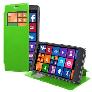 CUSTODIA FLIP ORIZZONTALE PELLE per NOKIA LUMIA ICON 929, LUMIA 930 CON FINESTRA ID ED INTERNO IN TPU SILICONE COLORE VERDE