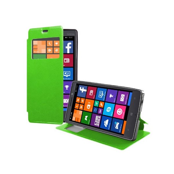 CUSTODIA FLIP ORIZZONTALE PELLE per NOKIA LUMIA ICON 929, LUMIA 930 CON FINESTRA ID ED INTERNO IN TPU SILICONE COLORE VERDE