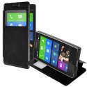 CUSTODIA FLIP ORIZZONTALE PELLE per NOKIA X, X+ CON FINESTRA ID ED INTERNO IN TPU SILICONE COLORE NERO