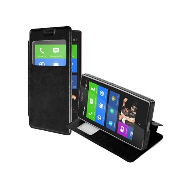 CUSTODIA FLIP ORIZZONTALE PELLE per NOKIA X, X+ CON FINESTRA ID ED INTERNO IN TPU SILICONE COLORE NERO