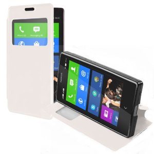 CUSTODIA FLIP ORIZZONTALE PELLE per NOKIA X, X+ CON FINESTRA ID ED INTERNO IN TPU SILICONE COLORE BIANCO