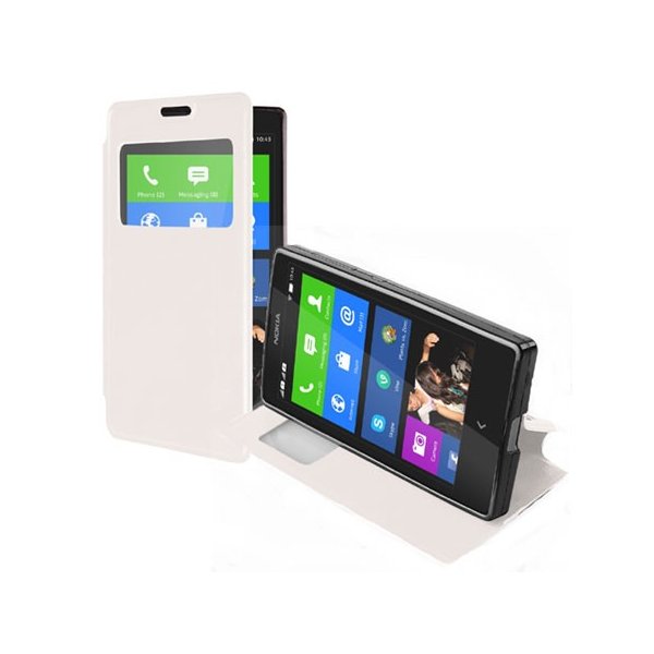 CUSTODIA FLIP ORIZZONTALE PELLE per NOKIA X, X+ CON FINESTRA ID ED INTERNO IN TPU SILICONE COLORE BIANCO