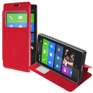 CUSTODIA FLIP ORIZZONTALE PELLE per NOKIA X, X+ CON FINESTRA ID ED INTERNO IN TPU SILICONE COLORE ROSSO