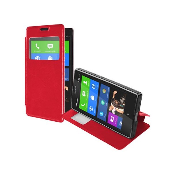 CUSTODIA FLIP ORIZZONTALE PELLE per NOKIA X, X+ CON FINESTRA ID ED INTERNO IN TPU SILICONE COLORE ROSSO