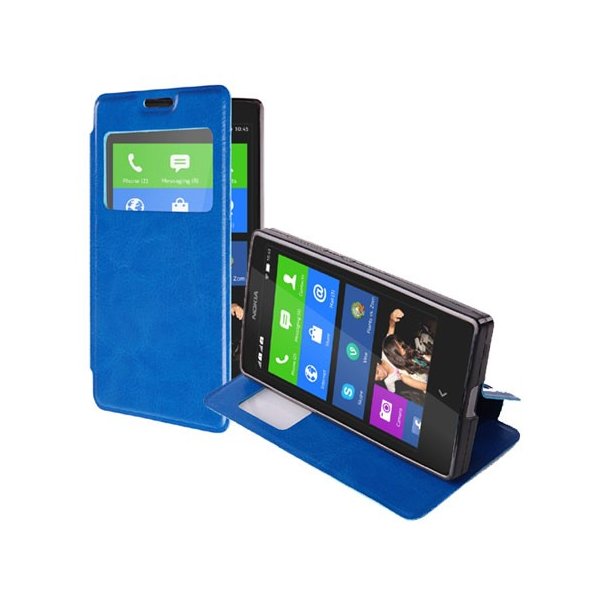 CUSTODIA FLIP ORIZZONTALE PELLE per NOKIA X, X+ CON FINESTRA ID ED INTERNO IN TPU SILICONE COLORE BLU