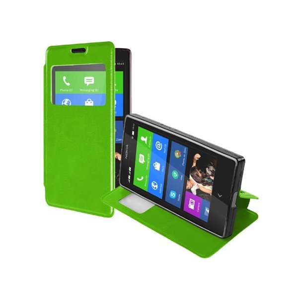 CUSTODIA FLIP ORIZZONTALE PELLE per NOKIA X, X+ CON FINESTRA ID ED INTERNO IN TPU SILICONE COLORE VERDE