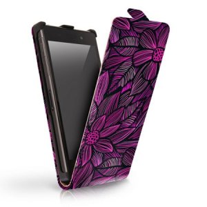 CUSTODIA FLIP VERTICALE SLIM SIMILPELLE per SAMSUNG G900F GALAXY S5, GALAXY S5 NEO G903F, GALAXY S5 PLUS FANTASIA FIORI VIOLA