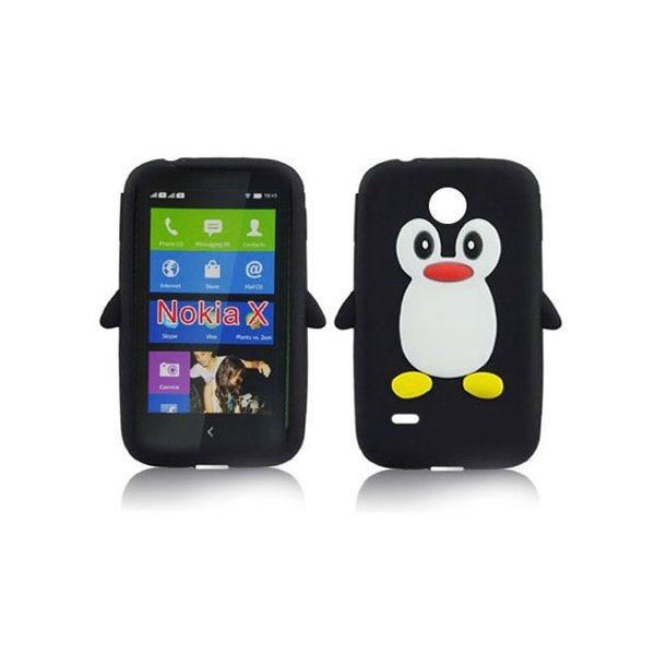 CUSTODIA GEL TPU SILICONE per NOKIA X, X+ FANTASIA PINGUINO COLORE NERO