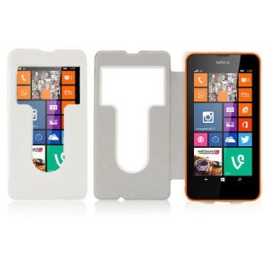 CUSTODIA FLIP ORIZZONTALE CON FINESTRA ID per NOKIA LUMIA 630 COLORE BIANCO (NO RIMOZIONE COVER)