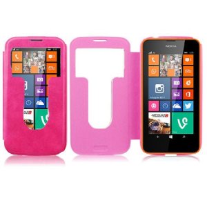 CUSTODIA FLIP ORIZZONTALE CON FINESTRA ID per NOKIA LUMIA 630 COLORE ROSA (NO RIMOZIONE COVER)