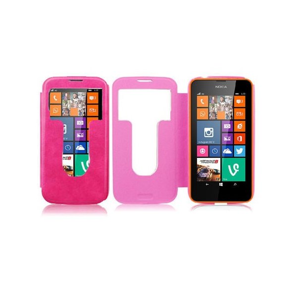 CUSTODIA FLIP ORIZZONTALE CON FINESTRA ID per NOKIA LUMIA 630 COLORE ROSA (NO RIMOZIONE COVER)