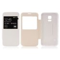 CUSTODIA FLIP ORIZZONTALE CON FINESTRA ID per SAMSUNG G800 GALAXY S5 MINI COLORE BIANCO