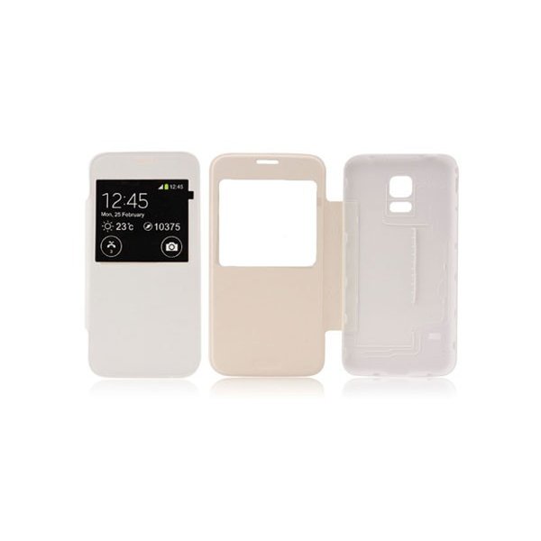 CUSTODIA FLIP ORIZZONTALE CON FINESTRA ID per SAMSUNG G800 GALAXY S5 MINI COLORE BIANCO