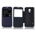 CUSTODIA FLIP ORIZZONTALE CON FINESTRA ID per SAMSUNG G800 GALAXY S5 MINI COLORE BLU