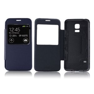 CUSTODIA FLIP ORIZZONTALE CON FINESTRA ID per SAMSUNG G800 GALAXY S5 MINI COLORE BLU