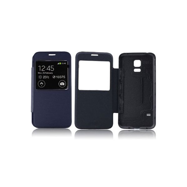 CUSTODIA FLIP ORIZZONTALE CON FINESTRA ID per SAMSUNG G800 GALAXY S5 MINI COLORE BLU