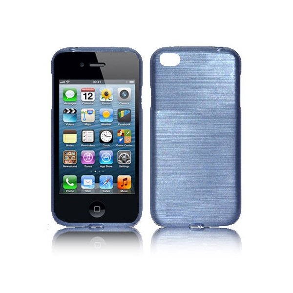 CUSTODIA TPU SILICONE per APPLE IPHONE 4, 4s COLORE BLU ACCIAIO EFFETTO METALLICO