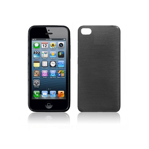 CUSTODIA TPU SILICONE per APPLE IPHONE 5, 5s COLORE NERO EFFETTO METALLICO