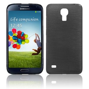 CUSTODIA TPU SILICONE per SAMSUNG I9500 GALAXY S4 COLORE NERO EFFETTO METALLICO