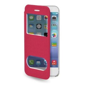 CUSTODIA FLIP ORIZZONTALE per APPLE IPHONE 6, IPHONE 6S 4.7" POLLICI CON DOPPIA FINESTRA IDENTIFICATIVO CHIAMANTE FUCSIA