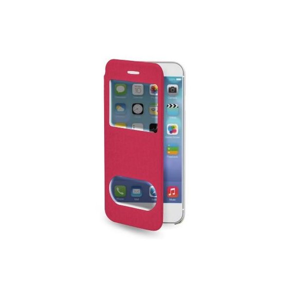 CUSTODIA FLIP ORIZZONTALE per APPLE IPHONE 6, IPHONE 6S 4.7" POLLICI CON DOPPIA FINESTRA IDENTIFICATIVO CHIAMANTE FUCSIA