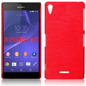 CUSTODIA TPU SILICONE per SONY XPERIA T3 D5102, D5103, D5106 COLORE ROSSO EFFETTO METALLICO