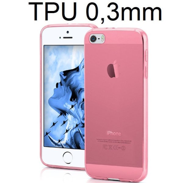 CUSTODIA per APPLE IPHONE SE, IPHONE 5S, IPHONE 5 IN GEL TPU SILICONE ULTRA SLIM 0,3mm COLORE ROSA TRASPARENTE