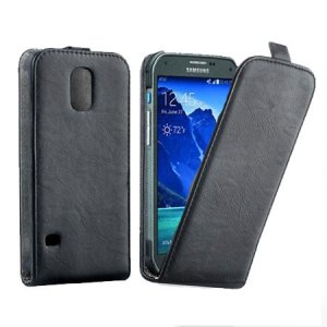 CUSTODIA FLIP VERTICALE SLIM PELLE per SAMSUNG G870 GALAXY S5 ACTIVE COLORE NERO