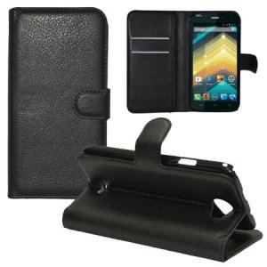 CUSTODIA FLIP ORIZZONTALE PELLE per WIKO BARRY CON TASCHE PORTA CARTE E STAND COLORE NERO