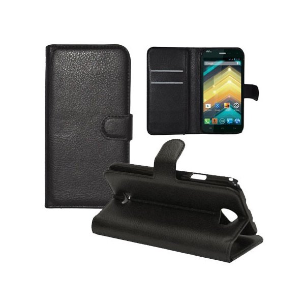 CUSTODIA FLIP ORIZZONTALE PELLE per WIKO BARRY CON TASCHE PORTA CARTE E STAND COLORE NERO