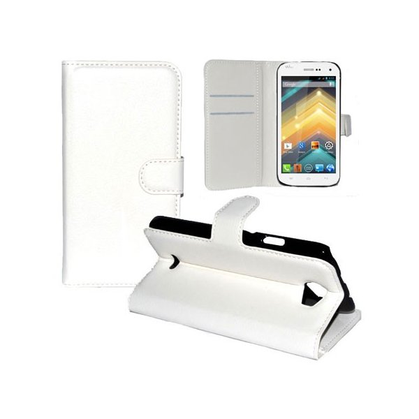 CUSTODIA FLIP ORIZZONTALE PELLE per WIKO BARRY CON TASCHE PORTA CARTE E STAND COLORE BIANCO