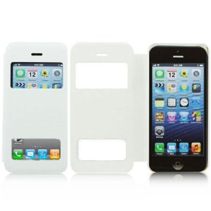 CUSTODIA FLIP ORIZZONTALE CON DOPPIA FINESTRA ID per APPLE IPHONE 4, 4S COLORE BIANCO (NO RIMOZIONE COVER)