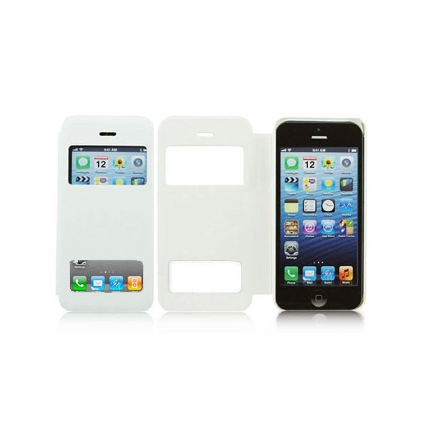 CUSTODIA FLIP ORIZZONTALE CON DOPPIA FINESTRA ID per APPLE IPHONE 4, 4S COLORE BIANCO (NO RIMOZIONE COVER)