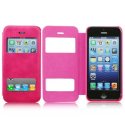 CUSTODIA FLIP ORIZZONTALE CON DOPPIA FINESTRA ID per APPLE IPHONE 4, 4S COLORE ROSA (NO RIMOZIONE COVER)