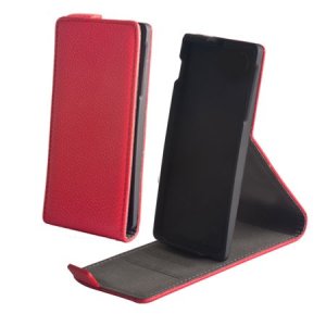 CUSTODIA FLIP VERTICALE SLIM SIMILPELLE per SAMSUNG G900F GALAXY S5, GALAXY S5 NEO G903F, S5 PLUS CON STAND COLORE ROSSO