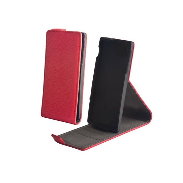 CUSTODIA FLIP VERTICALE SLIM SIMILPELLE per SAMSUNG G900F GALAXY S5, GALAXY S5 NEO G903F, S5 PLUS CON STAND COLORE ROSSO